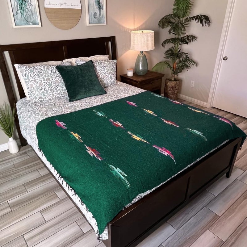 Open Road Goods Yoga Blanket - Thick Mexican Thunderbird Blanket - Handmade and Made for Yoga! (Dark Green) - Image 2